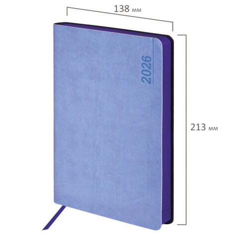 Ежедневник датированный 2026 А5 138x213 мм, BRAUBERG "Metropolis Mix", под кожу, гибкий, голубой, 117444 - фото 2