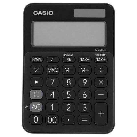 Калькулятор настольный CASIO MS-20UC-BK-W-EC (15х10,5х2,3 см), 12 разрядов, двойное питание - фото 1