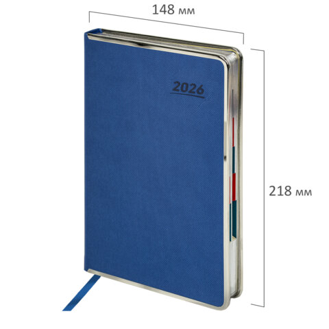 Ежедневник датированный 2026 А5 148х218 мм, GALANT "Infinity Silver", под кожу, синий, 117496 - фото 2