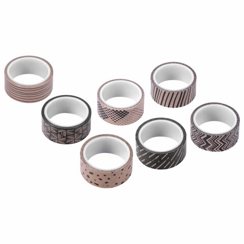 Клейкие WASHI-ленты для декора КОФЕЙНЫЕ ЦВЕТА, 15 мм х 3 м, 7 цветов, рисовая бумага, ОСТРОВ СОКРОВИЩ, 661706 - фото 3