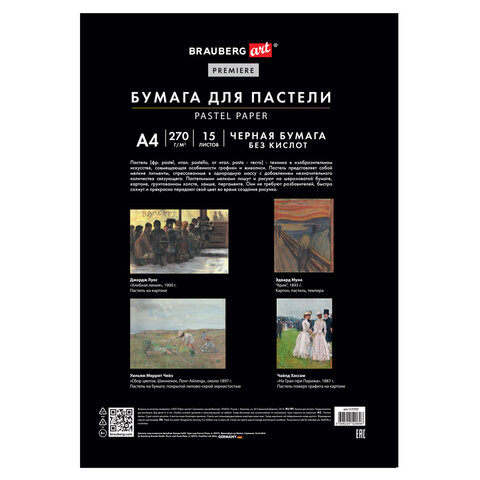 Бумага для пастели ФАКТУРНАЯ, А4, в папке, 15 листов, ЧЕРНАЯ, 270 г/м2, BRAUBERG ART, 117757 - фото 5