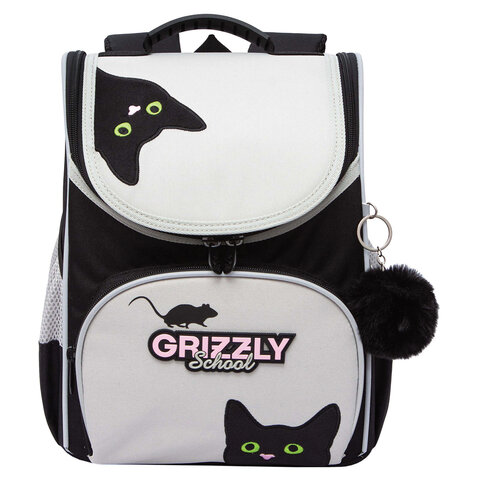 Ранец GRIZZLY анатомическая спинка, с мешком для обуви, для девочек, "BLACKY", серый, 33х25х13 см, RAm-584-1/2 - фото 2