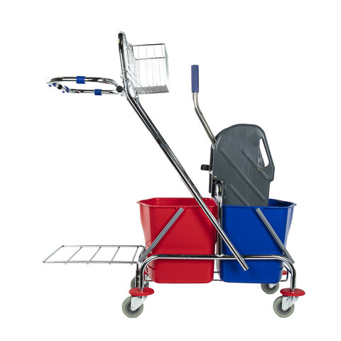 Тележка уборочная BRABIX, 2-съемных ведра по 15 л, отжим, корзина, держатель для мусорного мешка с поддерживающей платформой, 601500 - фото 3