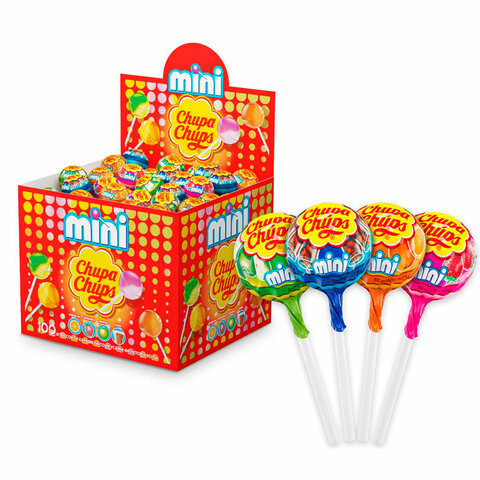 Карамель CHUPA CHUPS (Чупа-Чупс) "Mini", ассорти вкусов, 6 г, КОМПЛЕКТ 100 шт. - фото 1