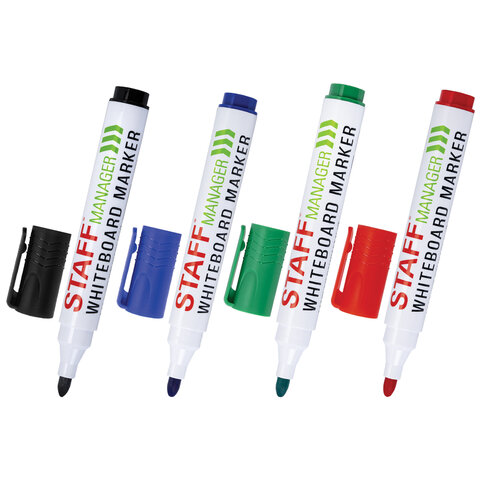Маркеры стираемые для белой доски, НАБОР 4 ЦВЕТА, STAFF "MANAGER" WBM-300, 3 мм, с клипом, 152637 - фото 9