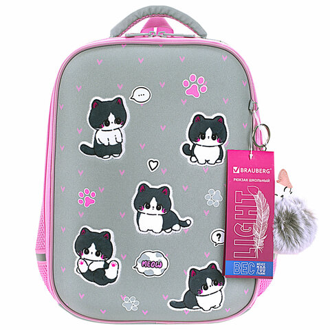 Ранец BRAUBERG LIGHT, 1 отделение, с брелоком, "Cat patches", плюшевые нашивки, 36х26х13 см, 272030 - фото 8