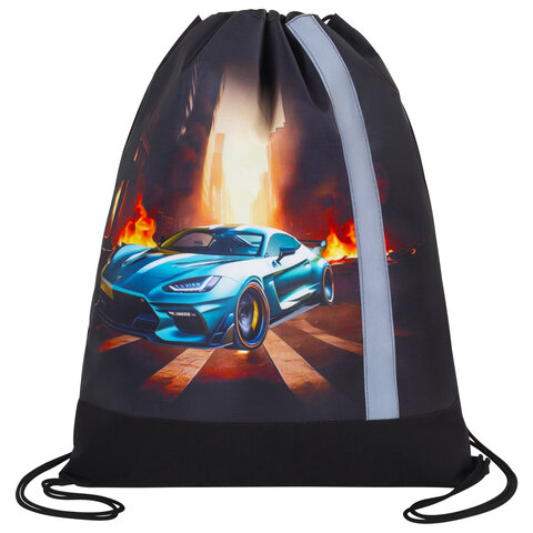 Мешок для обуви ЮНЛАНДИЯ, плотный, светоотражающая полоса, 46х36 см, "Fire car", 272411 - фото 1