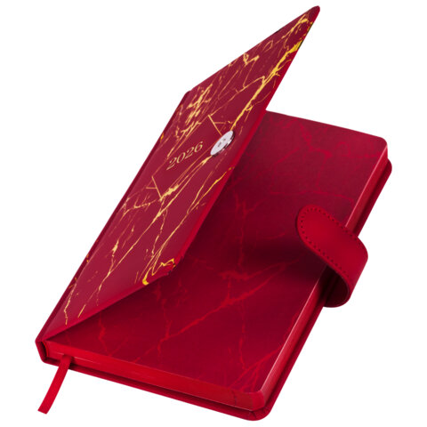 Ежедневник датированный 2026 А5 138x213 мм, BRAUBERG "Goldy", под кожу, цветной срез, красный, 117471 - фото 4