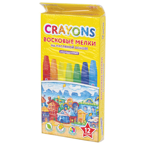 Восковые мелки утолщенные на масляной основе ЮНЛАНДИЯ "ДОМИКИ", 12 цветов, 273090 - фото 7