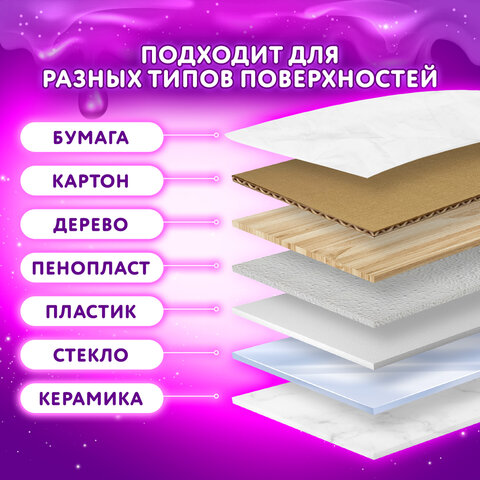Гель с блестками ЮНЛАНДИЯ, для декора, поделок, DIY, творчества, оформления, 6 ярких цветов по 10,5 мл, блистер, 662249 - фото 13