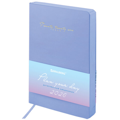 Ежедневник датированный 2026, А5, 138x213 мм, BRAUBERG "Pastel", под кожу гибкий, синий, 117461 - фото 1