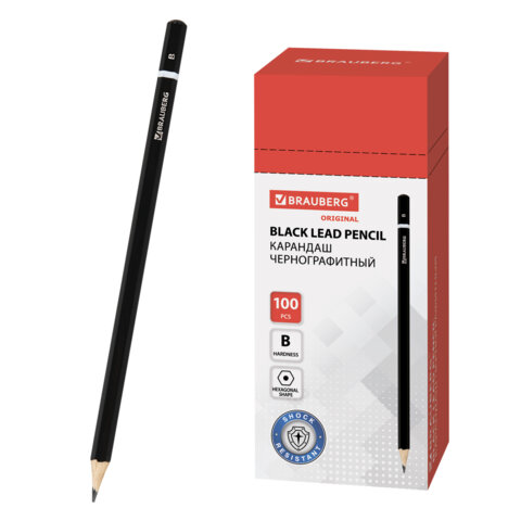 Карандаш чернографитный BRAUBERG, 1 шт., "Touch line", В, корпус черный, заточенный, 180622 - фото 1