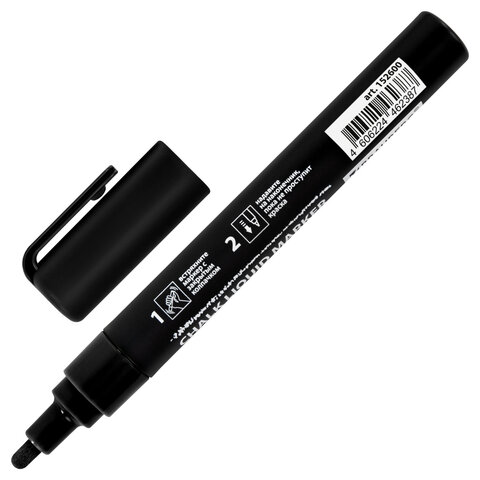 Маркер меловой CHALK LIQUID MARKER, ЧЕРНЫЙ, 3 мм, стираемый, BRAUBERG "CHALK", 152600 - фото 3