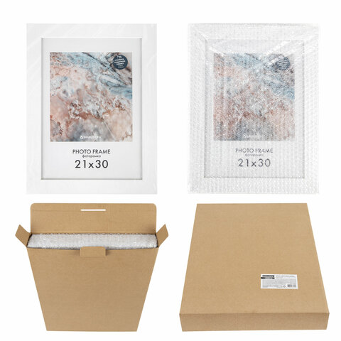 Рамка 21х30 см небьющаяся, КОМПЛЕКТ 3 шт., багет 29 мм, МДФ, BRAUBERG "Basic", белая, 391260 - фото 11