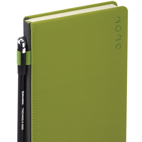 Ежедневник датированный 2026, А5, 138х213 мм, BRAUBERG "Essential", под кожу, держатель, зеленый, 117398 - фото 6