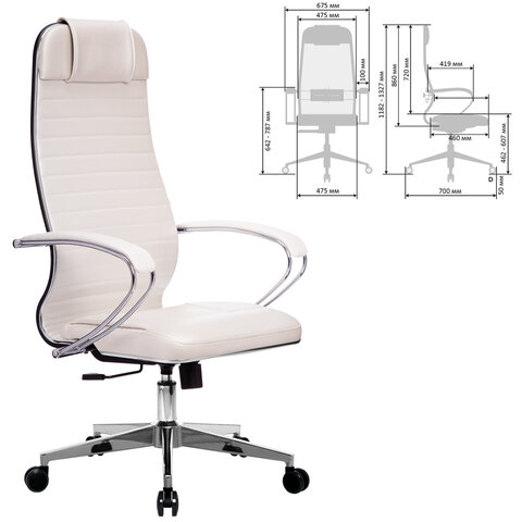Кресло офисное МЕТТА "К-6" хром, экокожа, сиденье и спинка мягкие, белое - фото 2