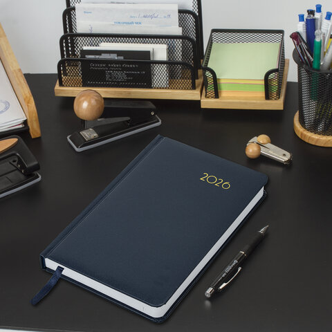 Ежедневник датированный 2026, А5, 138x213 мм, BRAUBERG "Select", балакрон, темно-синий, 117085 - фото 5