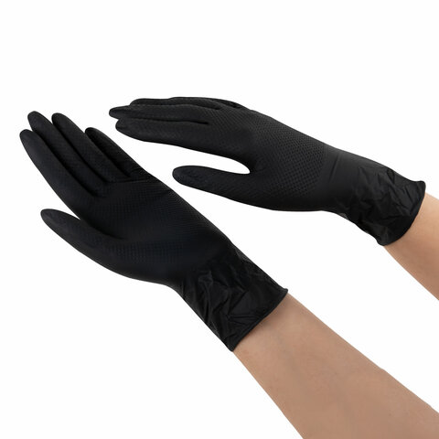 Перчатки нитриловые сверхпрочные с текстурой SFM MEGA TEX BLACK, Германия, 25 пар (50 шт.), размер XL (очень большой) - фото 5