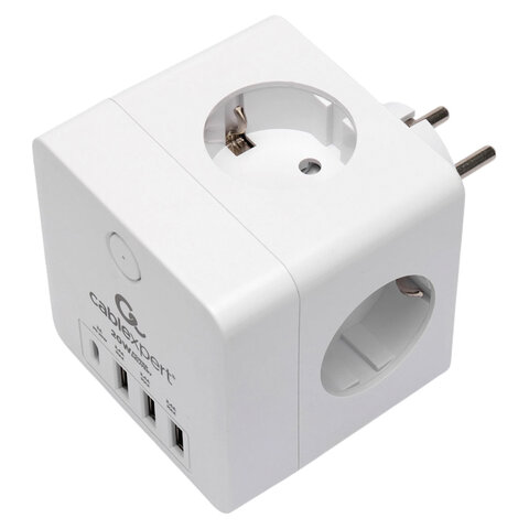 Сетевой фильтр CABLEXPERT Cube, 4 розетки, 16 А, 1 x Type-C PD, 3 х USB, белый, CUBE-4-СU3-W, CUBE-4-CU3-W - фото 1
