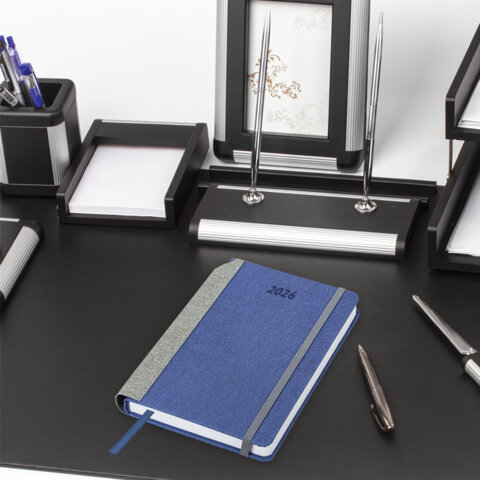 Ежедневник датированный 2026 А5 138x213 мм, BRAUBERG "Mosaic", под кожу, карман для ручки, синий, 117112 - фото 6