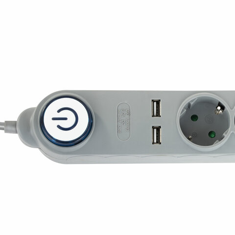 Сетевой фильтр SONNEN DX04, 4 розетки, 2 USB-порта, с заземлением, 10 А, 1,5 м, графит, 513493 - фото 4