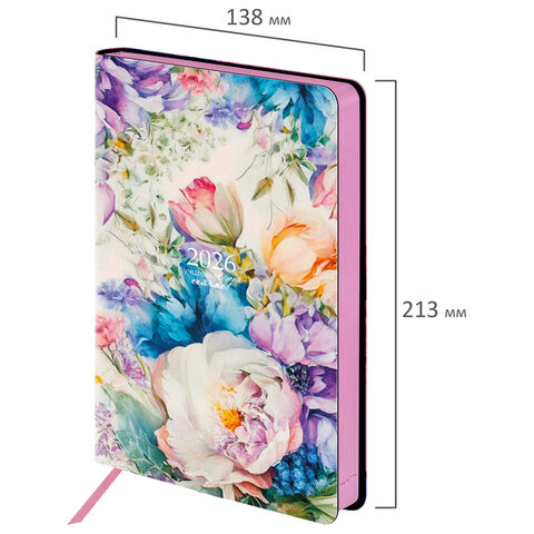Ежедневник датированный 2026 А5 138x213 мм, BRAUBERG "Vista", под кожу, гибкий, "Цветы", 117447 - фото 2