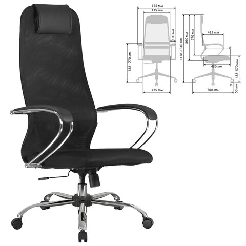 Кресло BRABIX PREMIUM "Ultimate EX-800" хром, плотная двойная сетка Х2, черное, 532911 - фото 2