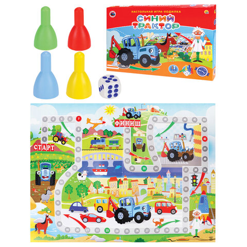 Игра-ходилка настольная детская, СИНИЙ ТРАКТОР, РК, ИН-6130 - фото 1