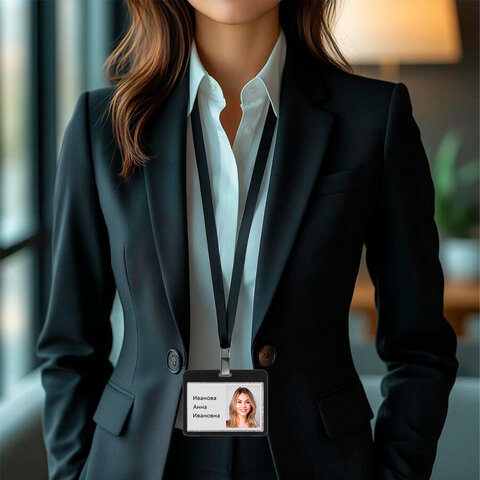 Бейдж горизонтальный (54х85 мм), ДВУСТОРОННИЙ, черный, ЗАЩИТА ОТ ВЛАГИ И ПЫЛИ, BRAUBERG EXTRA, 238812 - фото 4