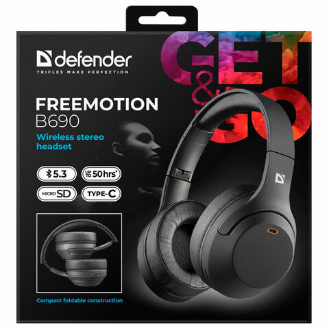Наушники с микрофоном (гарнитура) DEFENDER FreeMotion B690, Bluetooth, беспроводные, черные, 63690 - фото 11
