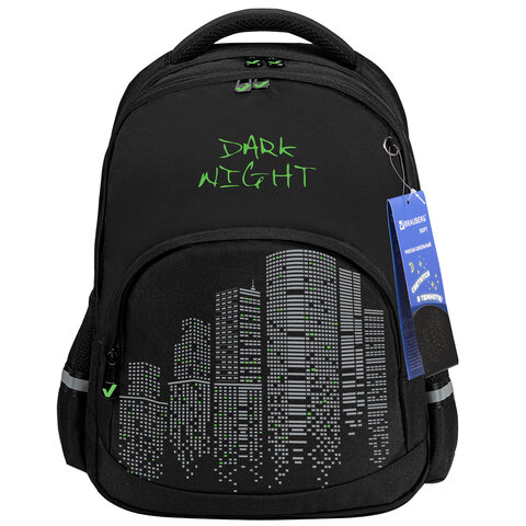 Рюкзак BRAUBERG SOFT, 2 отделения, 3 кармана, "Dark night", СВЕТООТРАЖАЮЩИЙ ПРИНТ, 40х31х15 см, 273119 - фото 8