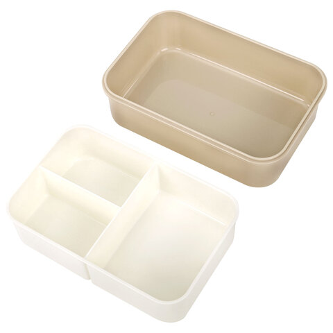 Ланч-бокс контейнер, 2 секции 3+1 отделение 1,4 л, ложка, вилка 7х21х14 см, бежевый, JOYLUX (ДЖОЙЛЮКС), 609349 - фото 6