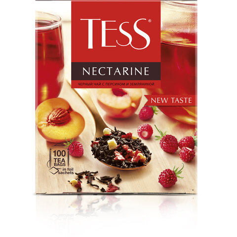 Чай TESS "Nectarine" черный с персиком и земляникой, 100 пакетиков в конвертах по 1,8 г, 1988-09 - фото 1