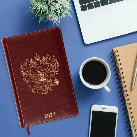 Ежедневник датированный 2027, А5, 138х213 мм, BRAUBERG "State", под кожу, коричневый, 118041 - фото 5