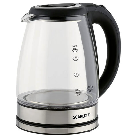 Чайник SCARLETT SC-EK27G88, 1,8 л, 1800 Вт, закрытый нагревательный элемент, стекло, черный - фото 3