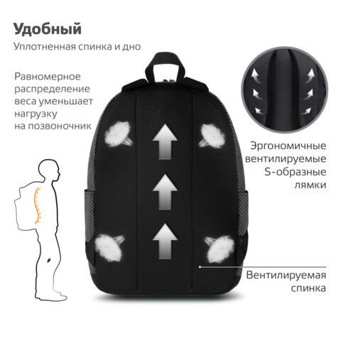 Рюкзак BRAUBERG ENERGETIC универсальный, эргономичный, "Recycle", черный\серый, 43х30х16 см, 270796 - фото 13