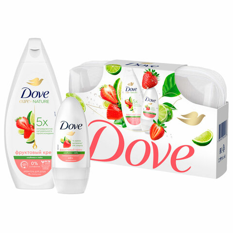 Подарочный набор DOVE "Клубника и лайм": крем-гель для душа 250 мл + антиперспирант шариковый 50 мл - фото 1