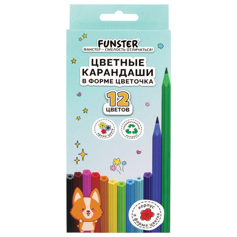 Карандаши цветные FUNSTER (ФАНСТЕР), 12 цветов, фигурный корпус в форме цветочка, 182069 - фото 2