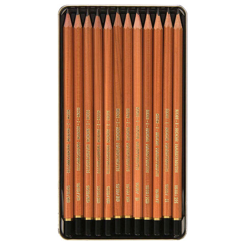 Карандаши чернографитные KOH-I-NOOR, НАБОР 12 шт., "Art", 8В-2H, без резинки, металлическая коробка, 1512N12001PL - фото 3