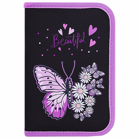 Пенал BRAUBERG с наполнением, 1 отделение, 1 откидная планка, 24 предмета, 21х14 см, "Flower butterfly", 271524 - фото 2
