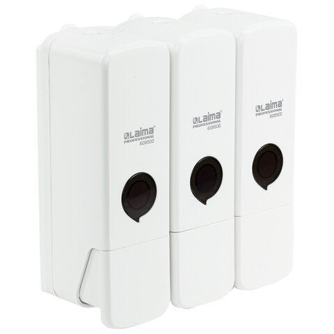 Дозатор тройной 3 х 0,3 л для жидкого мыла/шампуня/геля LAIMA PREMIUM, НАЛИВНОЙ, белый, 609500 - фото 3