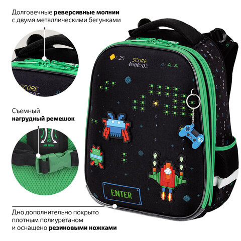 Ранец BRAUBERG PREMIUM, 2 отделения, с брелоком, "Атака", патчи на липучках, 38х29х16 см, 273104 - фото 16