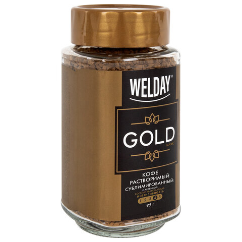 Кофе растворимый WELDAY (ВЭЛДЭЙ) "GOLD" 95 г, стеклянная банка, сублимированный, 622675 - фото 5