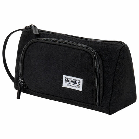 Пенал-косметичка BRAUBERG с ручкой, 1 откидная планка, полиэстер, 22x10х8 см, Black, 272339 - фото 1