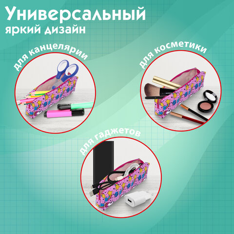 Пенал-косметичка ПИФАГОР, мягкий, "UNICORN", прямоугольный, 20х7х4 см, 229265 - фото 11