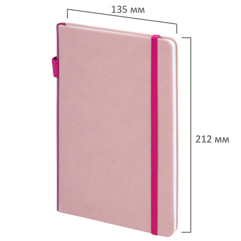 Блокнот А5 135x212 мм BRAUBERG "Edge", под кожу, резинка, держатель, 80 л., клетка, розовый, 117148 - фото 3