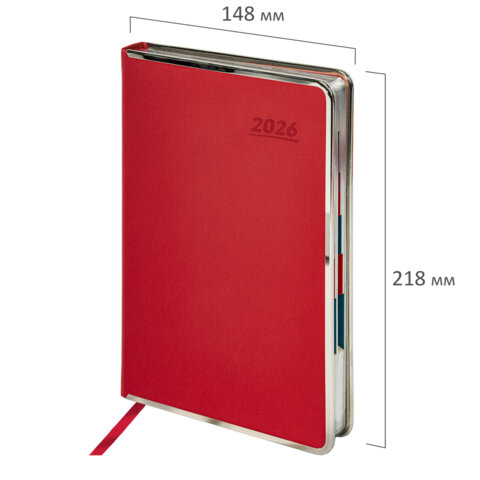 Ежедневник датированный 2026 А5 148х218 мм, GALANT "Infinity Silver", под кожу, красный, 117497 - фото 2