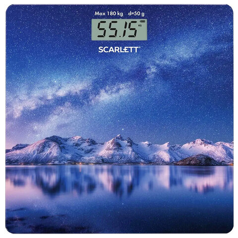 Весы напольные SCARLETT SC-BS33E022, электронные, вес до 180 кг, квадратные, стекло, звездное небо - фото 1
