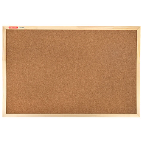 Доска пробковая для объявлений 60х90 см, деревянная рамка, BRAUBERG Wood, 238311 - фото 1