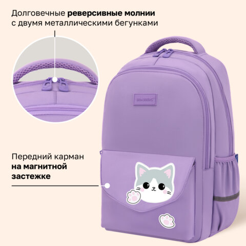 Рюкзак BRAUBERG STYLE, 2 отделения, 4 кармана, "Всем привет!", сиреневый, 40х26х15 см, 274411 - фото 10